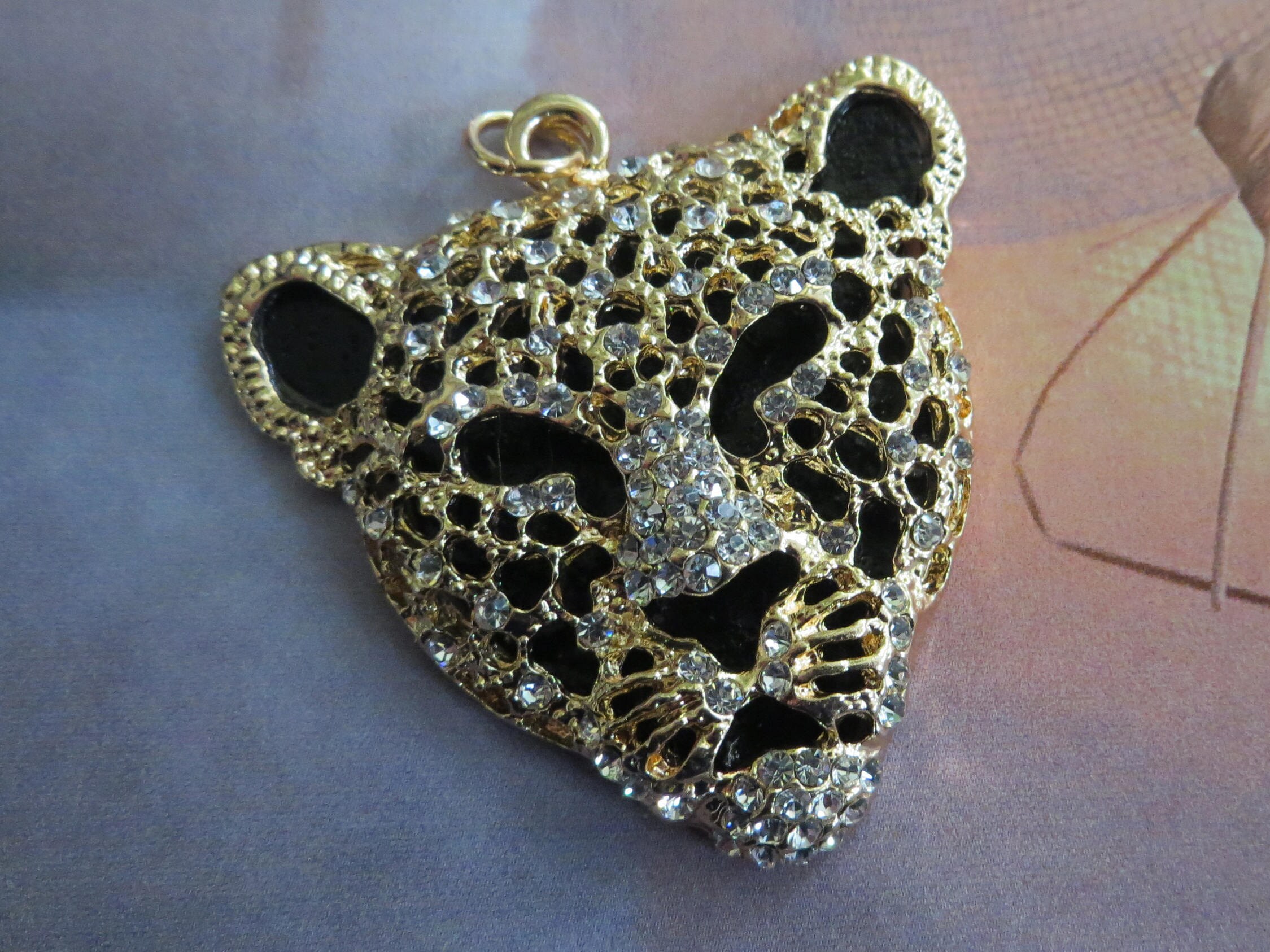 PENDANT LEOPARD CRYSTAL Bead Gold Xlg Large Charm Rhinestone Etsy