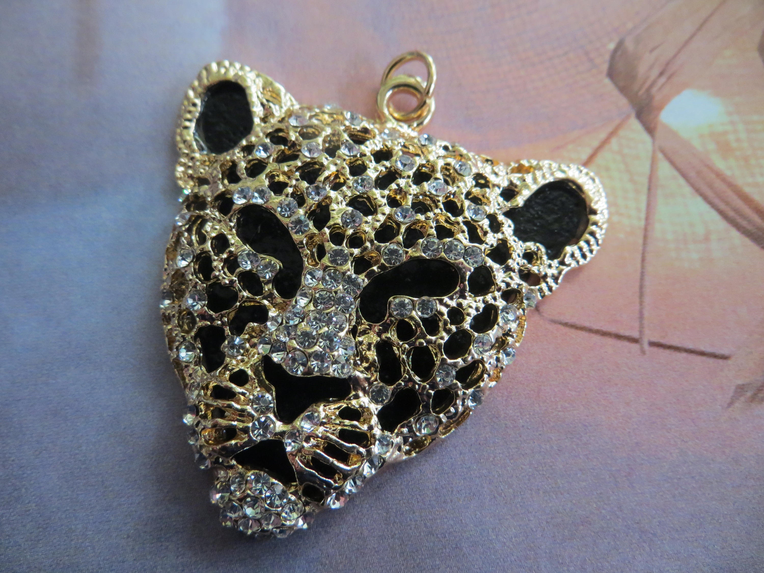 Leopard Pendant Gold Crystal Bead Gold Leopard Pendant diy Kit | Etsy
