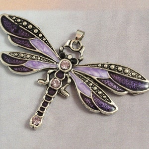 Purple Crystal Dragonfly Pendant Butterfly Silver Large Charm Gift Rhinestone Connector Craft Jewelry Jewellery Necklace Choker Focal Bead