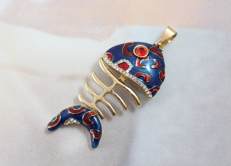 Blue Fish Pendant for DIY Necklace Red Fish Pendant Blue Fish Bead Red Crystal Fish Bead Gold Fish Bone Bead Goldfish DIY Jewelry Gift Craft