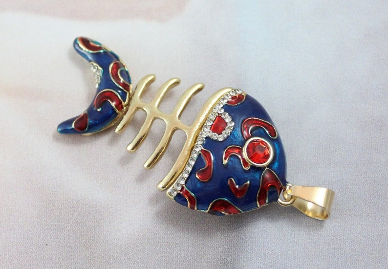 Blue Fish Pendant for DIY Necklace Red Fish Pendant Blue Fish Bead Red Crystal Fish Bead Gold Fish Bone Bead Goldfish DIY Jewelry Gift Craft