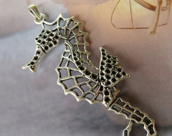 LARGE SEAHORSE SEADRAGON Charm Silver Vintage Focal Bead Sea Life Creature Nautical Ocean Drop Pendant Metal Jewellry Necklace Hippocampus