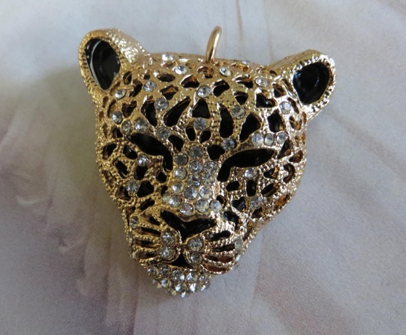 PENDANT LEOPARD CRYSTAL Bead Gold Cat Large Charm Rhinestone | Etsy