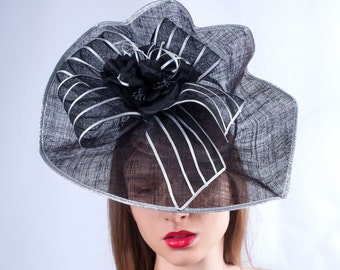 Black silver hat, Stunning derby fascinator, Royal Ascot hat, Kentucky derby hat, tea party hat, couture black fascinator, Church hat