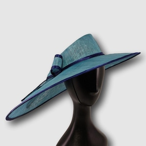 Kentucky Derby hat, blue widebrim hat, Tea party hat, Wedding Party hat, Royal Ascot hat, derby style hat, Asymmetric widebrim hat,