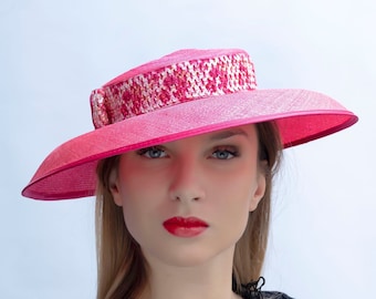 Kentucky derby headpiece, Royal Ascot hat, Audrey Hepburn hat, Haute couture hat, elegant occasional hat, wedding guest hat, fuchsia hat
