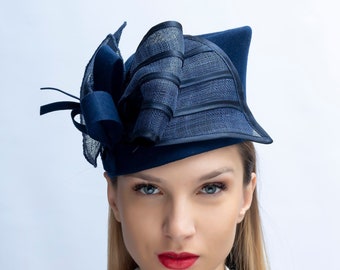 Copricapo anni '30, Elegante cappello a scatola di pillole in feltro, Cappello a scatola di pillole retrò vintage, Cappello a scatola di pillole Kate, Cappello in feltro blu navy, Cappello anni '30, Cappello del Grande Gatsby, Cappello derby