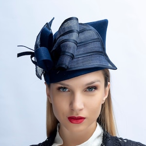 30&#39;s headpiece, Elegant felt pillbox, Retro vintage pillbox hat, Kate pillbox hat, Navy felt hat, 30&#39;s hat, Great Gatsby&#39;s hat, derby hat