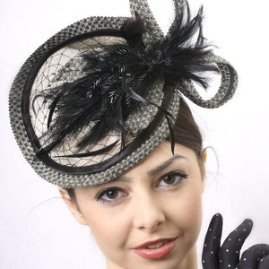 Black gold hat, Elegant black fascinator, Kentucky derby hat, Wedding guest Hat, Couture Ascot headpiece, Black Feather hat, Tea perty hat