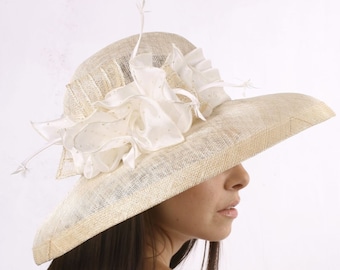 Chapéu de noiva chique, chapéu de noiva de aba larga, chapéu de sol de verão, chapéu derby de Kentucky, chapéu de casamento de verão, chapéu Royal Ascot, chapéu estilo derby, chapéu elegante