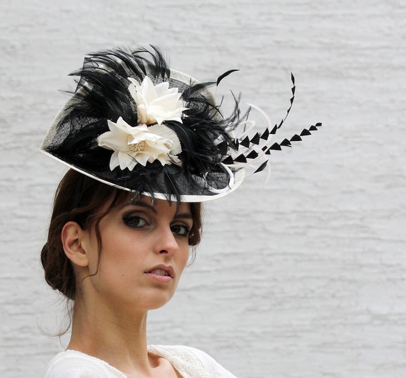 Black Cream Fascinator Hat, Melbourne Cup Hat, Royal Ascot Hat, Wedding