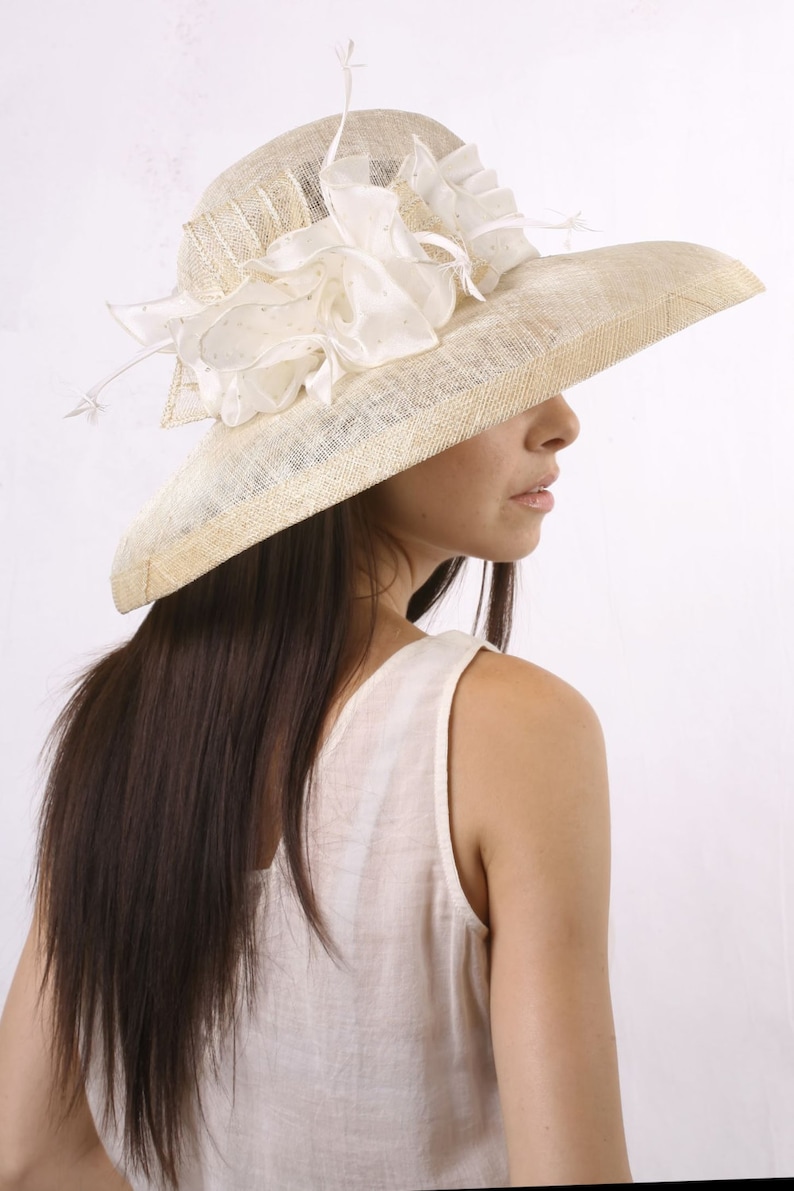 Cream Wedding Hat, Widebrim Bridal Hat, Royal Ascot Hat, Kentucky Derby