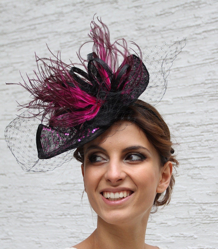 Hot Purple Hat Veiled Fascinator Royal Ascot Fascinator - Etsy