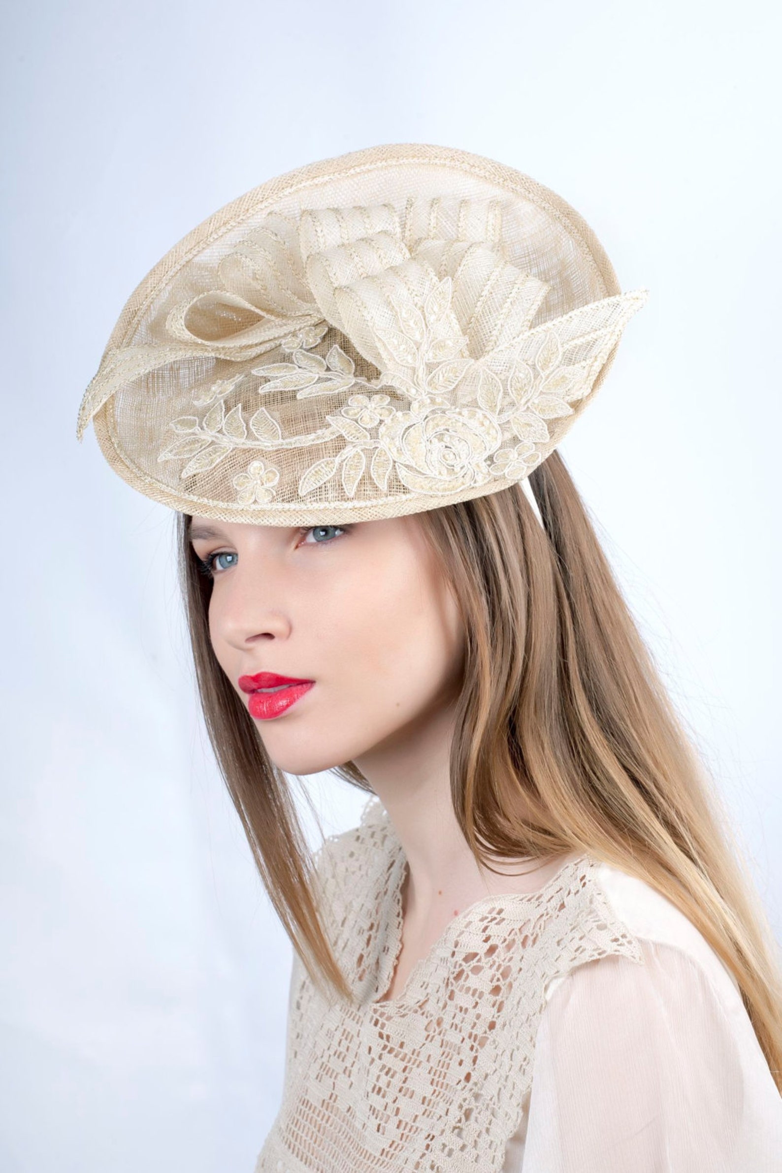 Cream Wedding Hat Wedding Headpiece Romantic Hat Ivory Gold Etsy