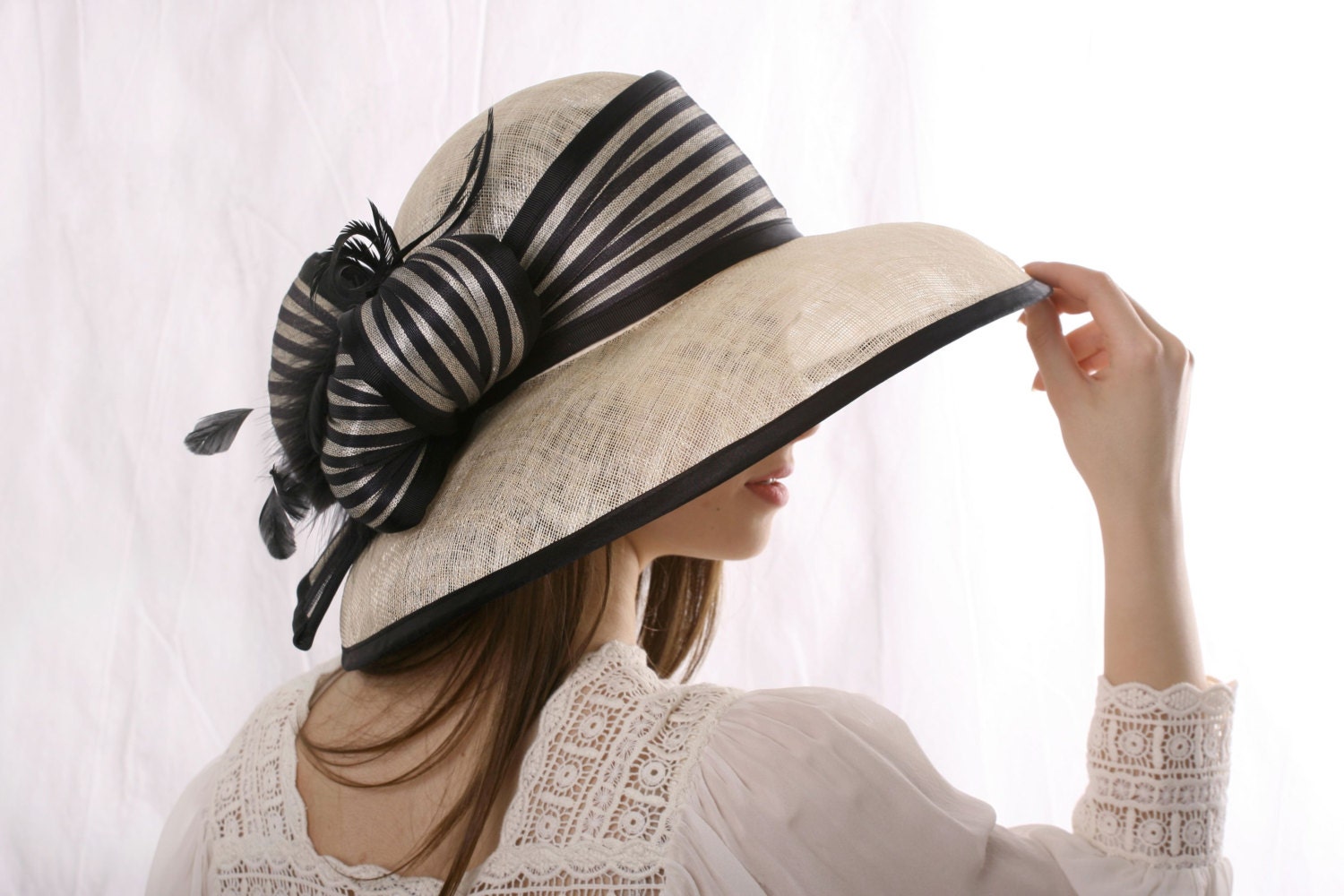 Magnificent super chic Audrey hat made in Ecuador Two-tone Holly, Downturned Brim Straw Hat , Audrey Hepburn  main image 3