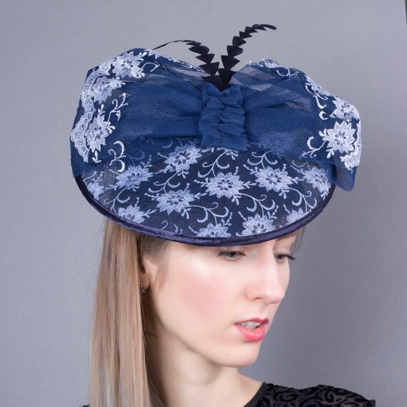 Navy lace fascinator Clearance