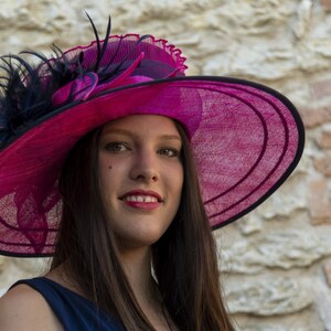 Melbourne Cup Hat, Kentucky derby hat, Ascot wide brim hat, award winning hat, ascot hat, Wedding Party hat, Audrey Hepburn hat, elegant hat Fuchsia