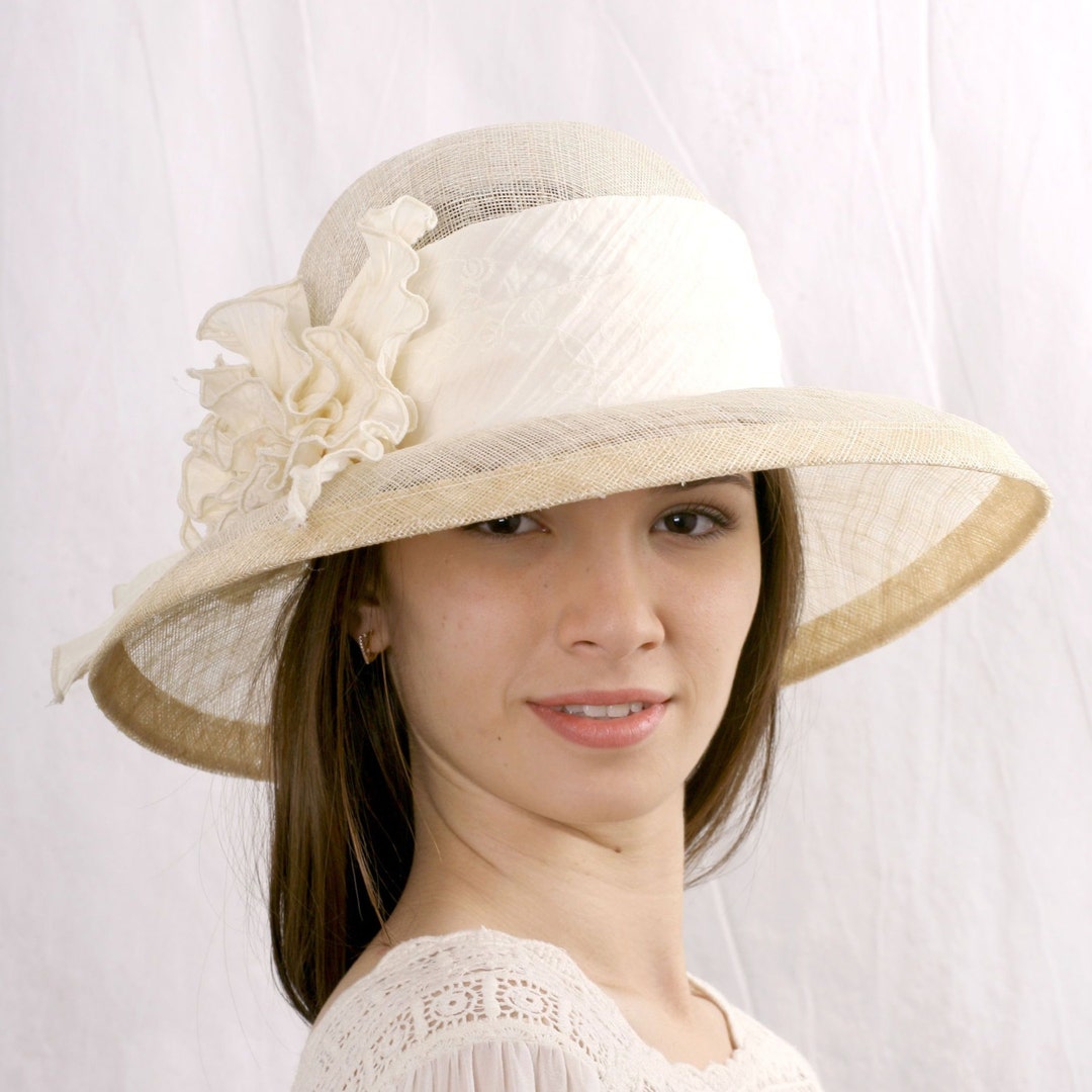 Cream Wedding Hat, Widebrim Bridal Hat, Melbourne Cup Hat, Kentucky