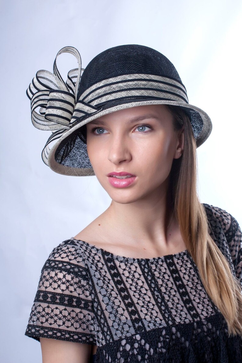 Sun Derby Hat Cloche Hat Wedding Hat Big Bow Hat Downton Etsy