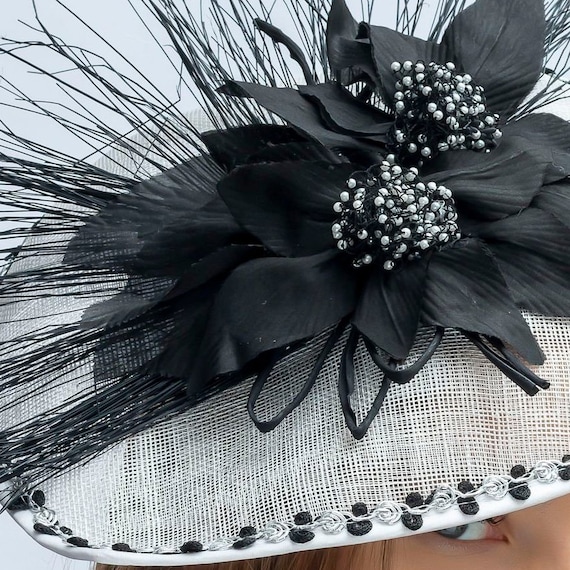 Derby Fascinator Hat, Elegant Fascinator Hat, Black White  display picture 1