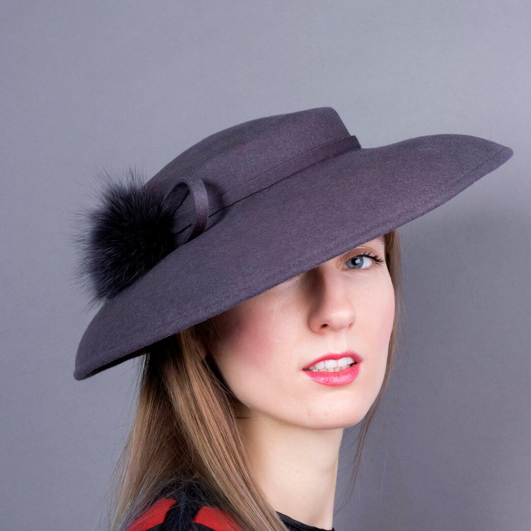 Elegant Audrey Hat Gray Felt Headpiece Royal Ascot - Etsy