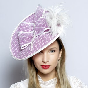 Statement Derby hat, Elegant fascinator hat, light violet headpiece, Royal Ascot fascinator, Kentucky derby fascinator, Haute couture hat