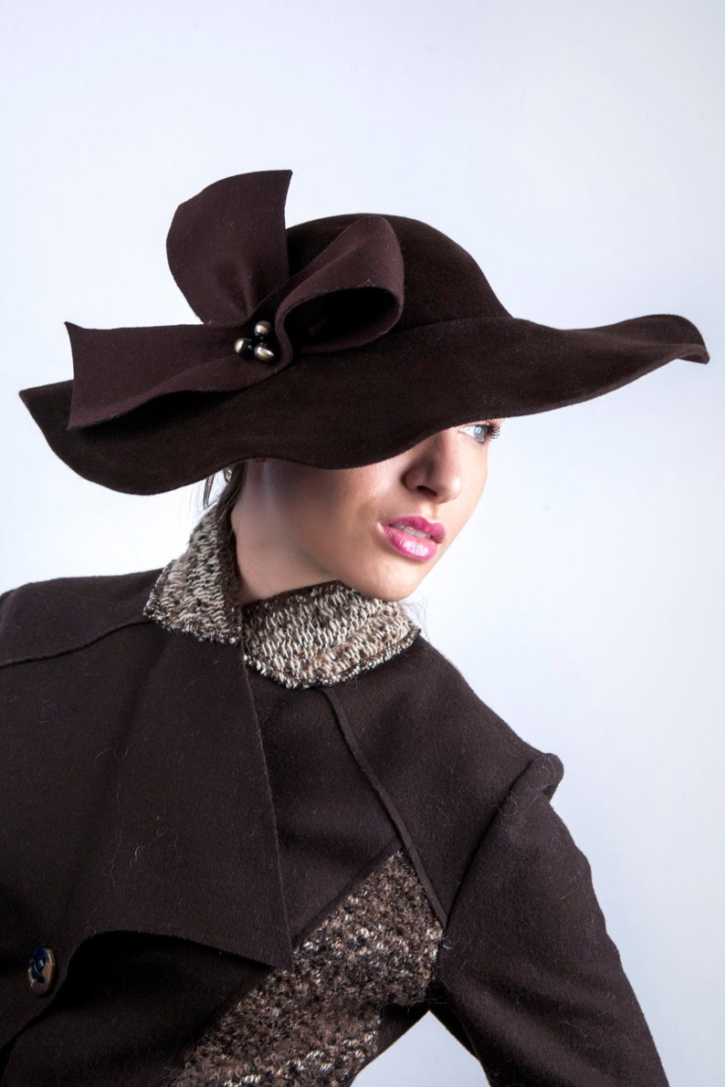 Dark Chocolate Hat Wide Brim Fedora Fur Felt Hat Brown - Etsy