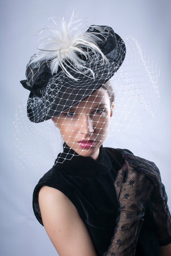 Show Stopper High Fashion Feather Lace Veil Fascinator Kentucky Derby Church NWT BABEYOND Fascinators Hat Veil Feather Hair Clip Tea Party  main image 2