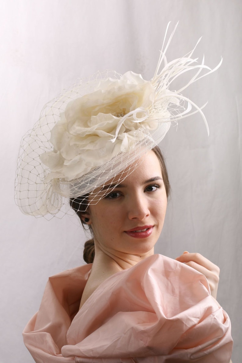 Cream Wedding Hat Veiled Wedding Hat Romantic Tea Party Hat Etsy