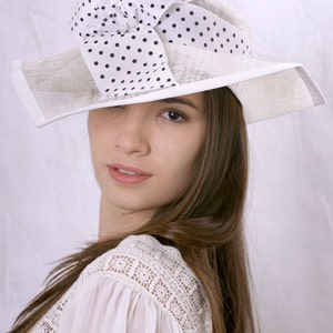 Asymmetric wide-brim hat, derby hat, Elegant Wedding headpiece, Party hat, Ascot hat, Romantic bridal hat, White summer hat, Wide brim hat
