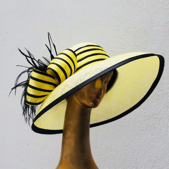 Kentucky Derby Hat, Yellow With Black Hat, Widebrim Hat, Tea  display picture 3