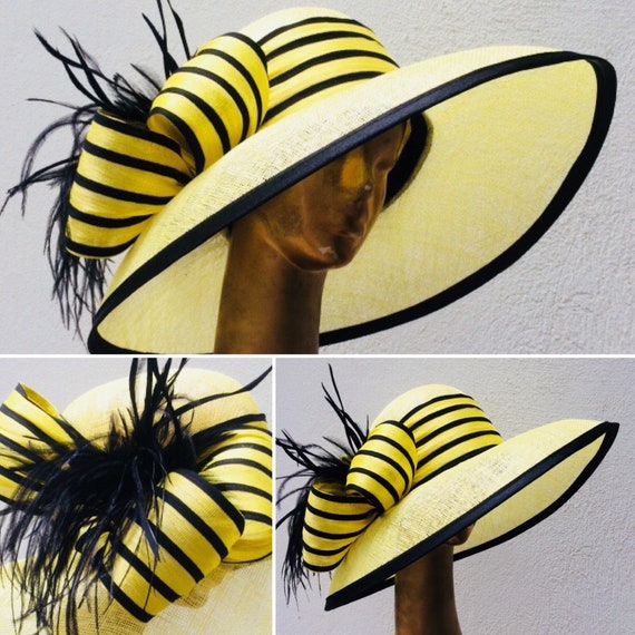 Kentucky Derby Hat, Ivory With Black Hat, Widebrim Hat, Tea  display picture 3