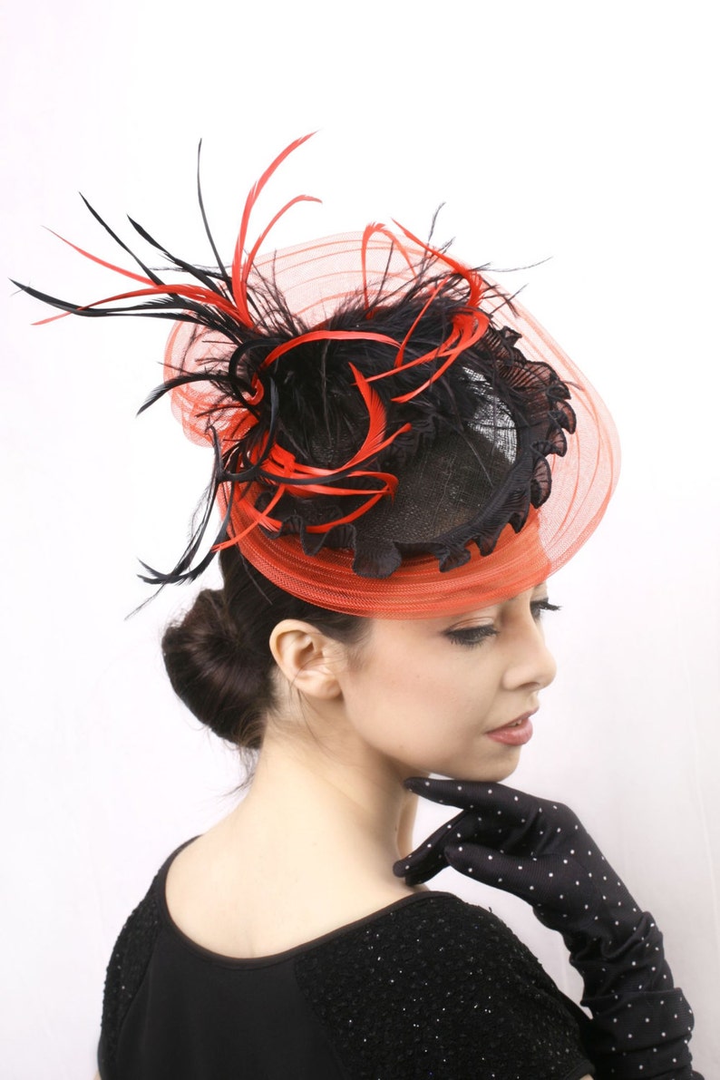 Black Red Fascinator Hat Royal Ascot Fascinator Derby Etsy
