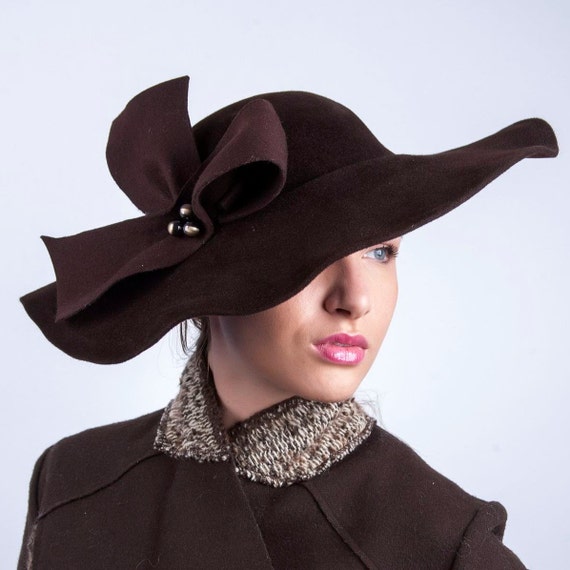 Dark Chocolate Hat Wide Brim Fedora Fur 