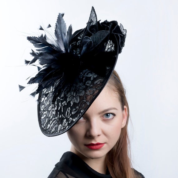 Kentucky Derby Headpiece, Black Ascot Fascinator, Silver 