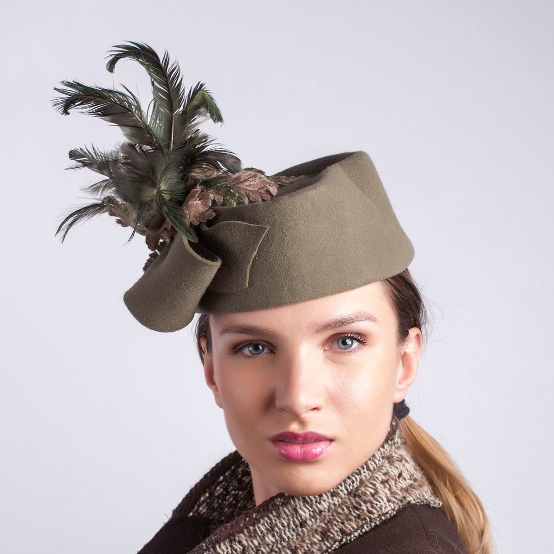 Elegant Felt Pillbox Khaki Green Pillbox Kate Pillbox Hat Etsy