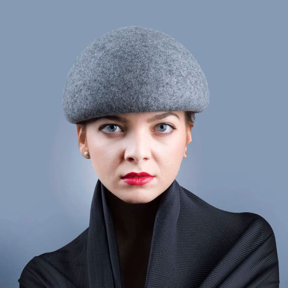 Elegant Felt Beret , Gray Felt Hat, Retro Vintage Beret Hat  display picture 3