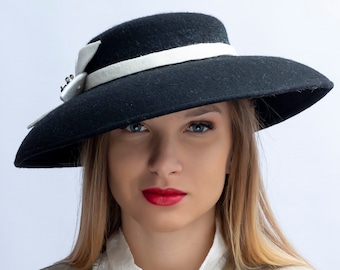 Classic style hat, Audrey felt headpiece, Royal Ascot hat, Kentucky derby hat, Audrey Hepburn hat, Hat, Haute couture hat, Chic hat