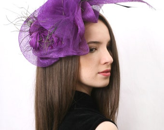 Tocado púrpura, fascinador de lavanda, tocado de copa de Melbourne, sombrero de derby de Kentucky, pieza de cabeza de boda, sombrero morado lila, fiesta de té