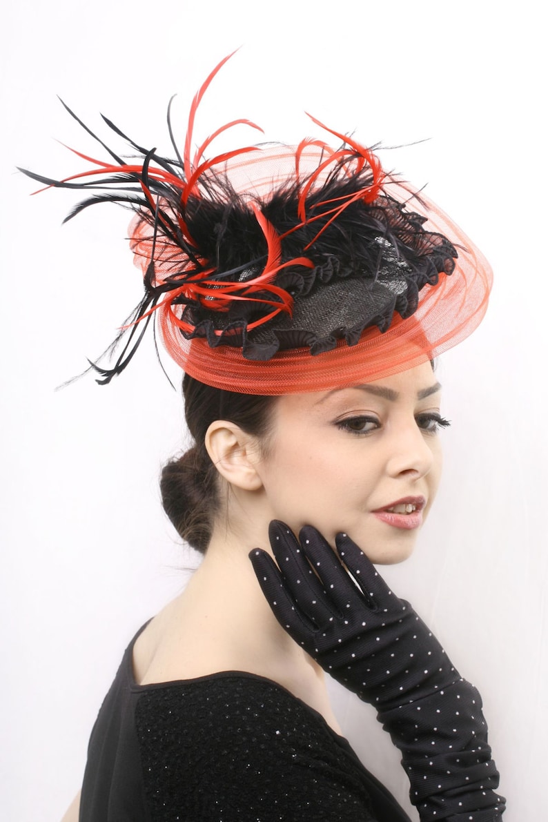 Black Red Fascinator Hat Royal Ascot Fascinator Derby Etsy