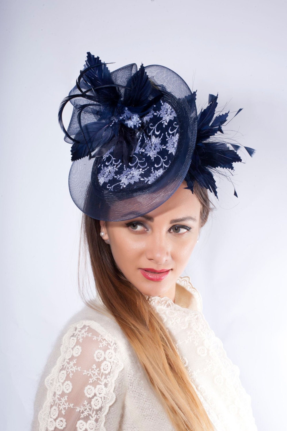 Navy Fascinator Hat, Melbourne Cup Hat, Kentucky Derby Fascinator