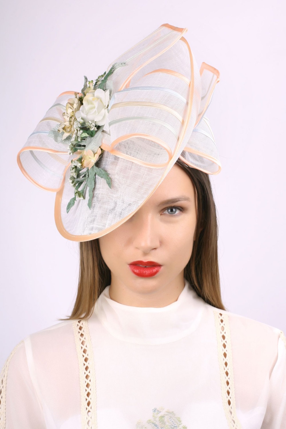 White Wedding Hat, Wedding Headpiece, Romantic Hat, Tea Party Hat