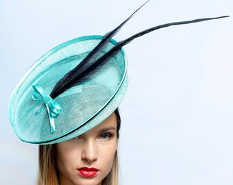 Statement Derby hat, Elegant fascinator hat, mint ascot headpiece, Royal Ascot fascinator, Kentucky derby fascinator, Haute couture hat