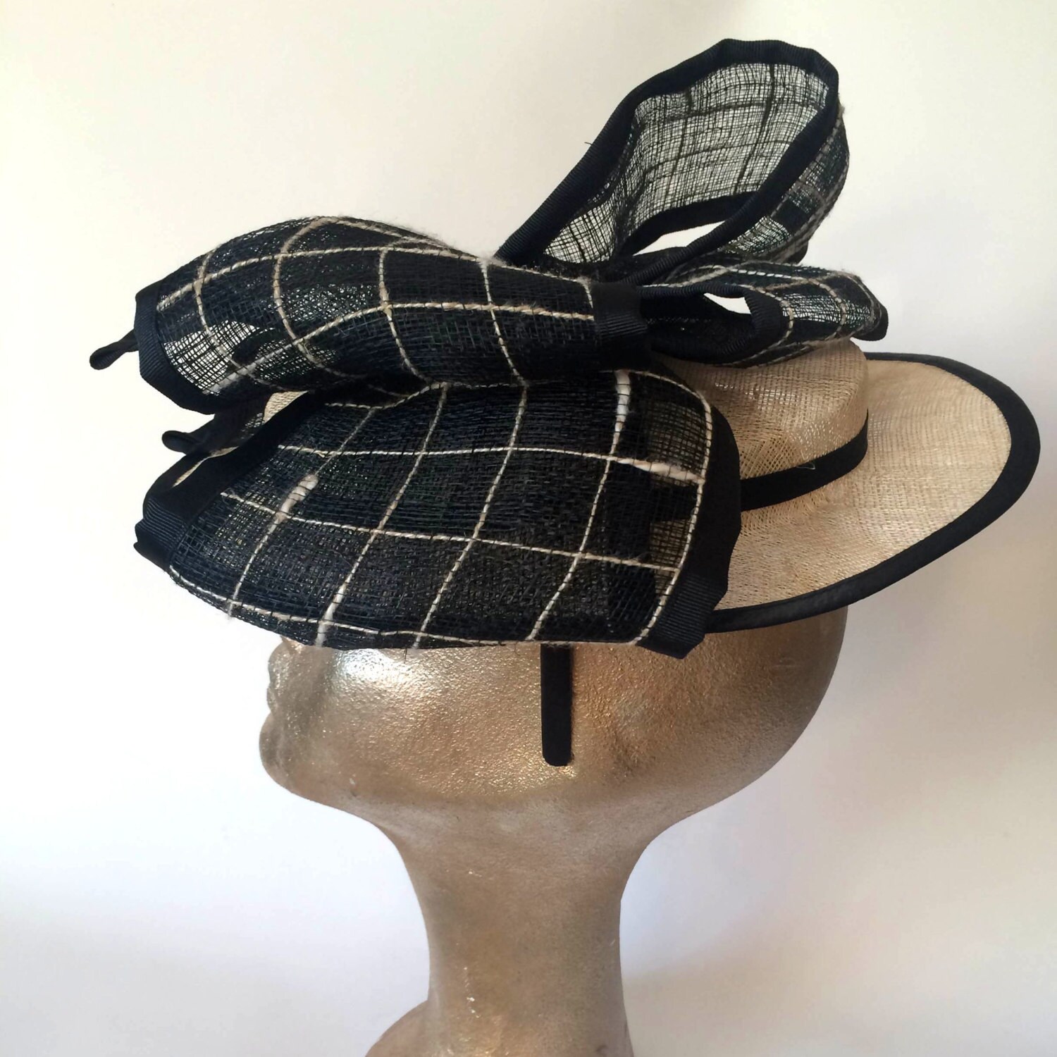 Elegant Fascinator Hat Ivory and Black 