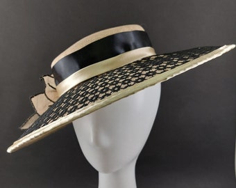 Low crown Audrey hat, Kentucky derby hat, Ascot wide brim hat, race season hat, Black lace hat, Wedding Party hat, Audrey Hepburn hat