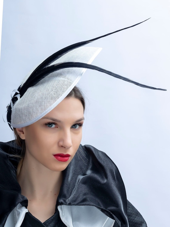 Gorgeous Derby Hat, Elegant Fascinator Hat, Black White 