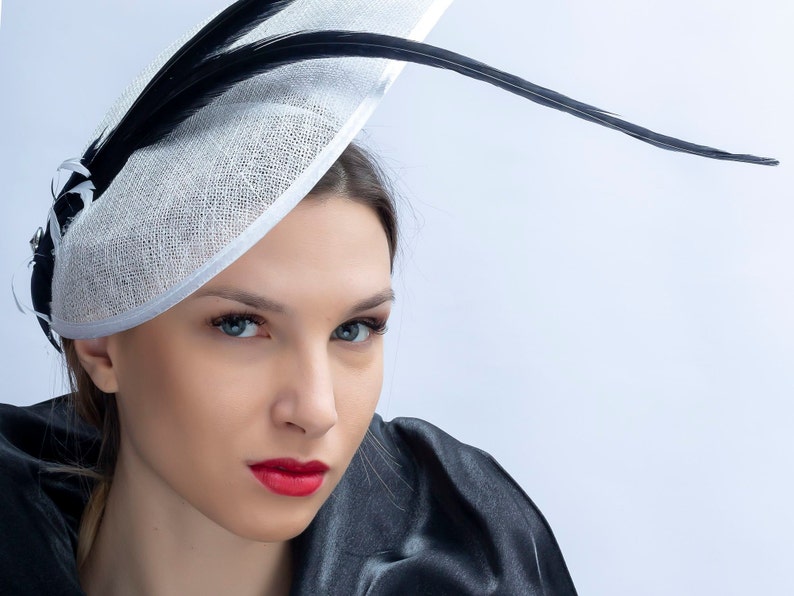 Gorgeous Derby Hat, Elegant Fascinator Hat, Black White Headpiece