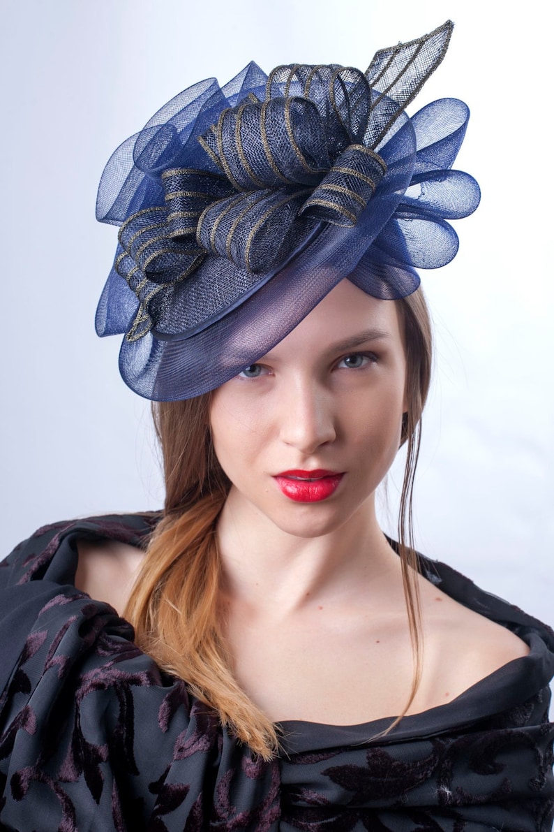 Navy Fascinator Hat Royal Blue Hat Kentucky Derby Etsy