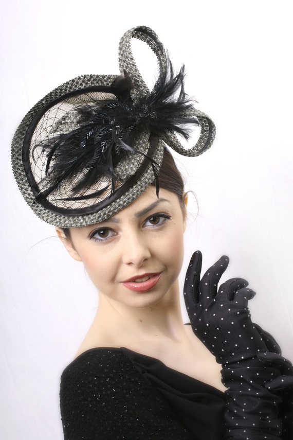 Black gold hat, Elegant Black fascinator, Kentucky derby hat, Wedding guest hat, Couture Ascot headpiece, Black Feather hat, Tea perty hat Black gold hat, Elegant Black fascinator, Kentucky derby hat, Wedding guest hat, Couture Ascot headpiece, Black Feather hat, Tea perty hat
