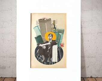 Art miminaliste contemporain, collage papiers sur papier avec passe partout prêt à encadrer en 30x40cm. "Il en a gros" by Phosi